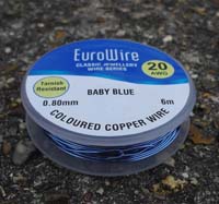 10 Metres 0.6mm BABY BLUE Coloured Copper Craft Wire on Reel