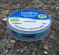 10 Metres 0.6mm TURQUOISE Coloured Copper Craft Wire on Reel