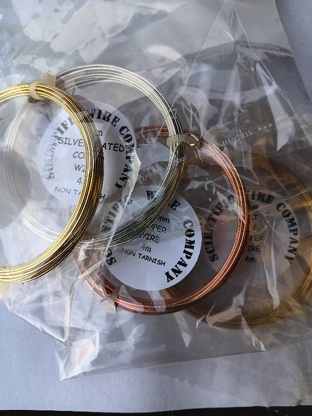 Sample Pack 1mm 4x 4 Metres, 1 each of Gilt / Silver Plated / Brass / Copper