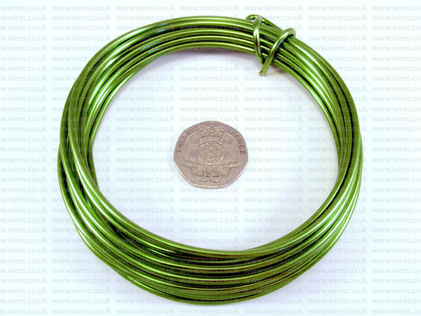 3 Metre Coil 2mm PARROT GREEN Colour Aluminium Craft Wire