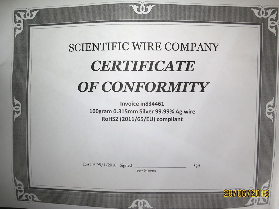 PAPER CERTIFICATE STATING 99.99% PURITY SILVER 